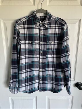 GAP Teal, Navy & White Plaid Button-Down Shirt
